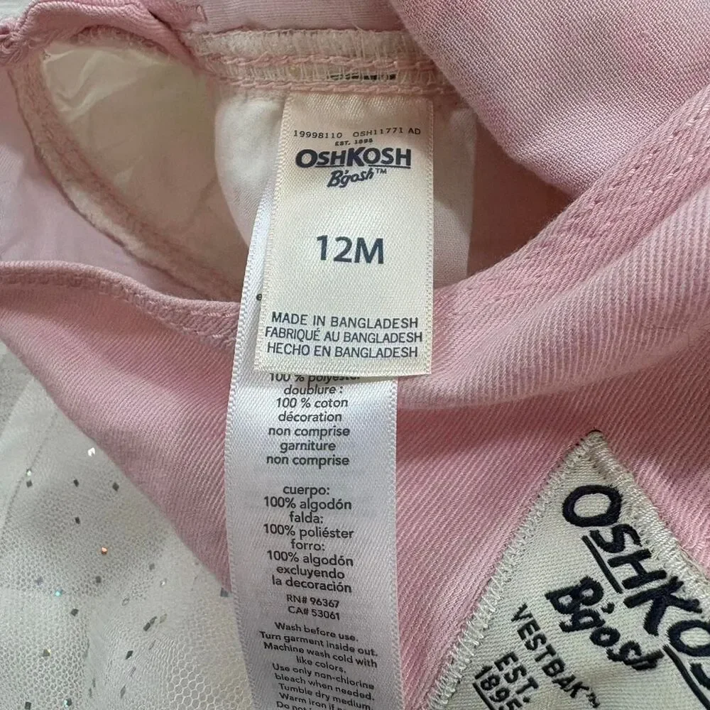 OSHKOSH 12 MONTHS Rabbit overalls with tulle skirt pink and white VGUC